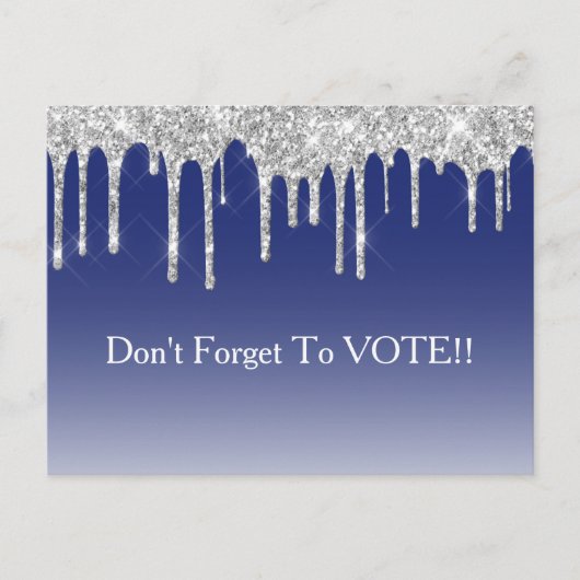 Midnight Blue Silver Glitter Drip Vote Reminder Postkarte (Vorderseite)
