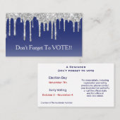 Midnight Blue Silver Glitter Drip Vote Reminder Visitenkarte (Vorne/Hinten)