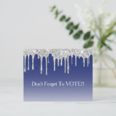 Midnight Blue Silver Glitter Drip Wahl-Erinnerung Postkarte (Stehend Vorderseite)