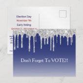 Midnight Blue Silver Glitter Drip Wahl-Erinnerung Postkarte (Vorne/Hinten)