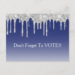 Midnight Blue Silver Glitter Drip Wahl-Erinnerung Postkarte