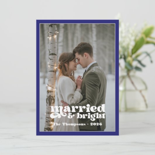 Midnight Blue & Silver Newlyweds Weihnachten (Stehend Vorderseite)