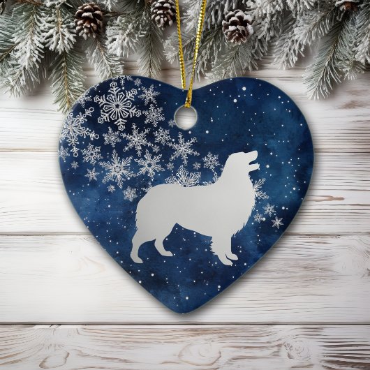 Midnight Blue Silver Snowflake Australian Shepherd Keramik Ornament