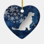 Midnight Blue Silver Snowflake Golden Retriever Keramik Ornament (Vorne)