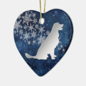 Midnight Blue Silver Snowflake Golden Retriever Keramik Ornament (Links)