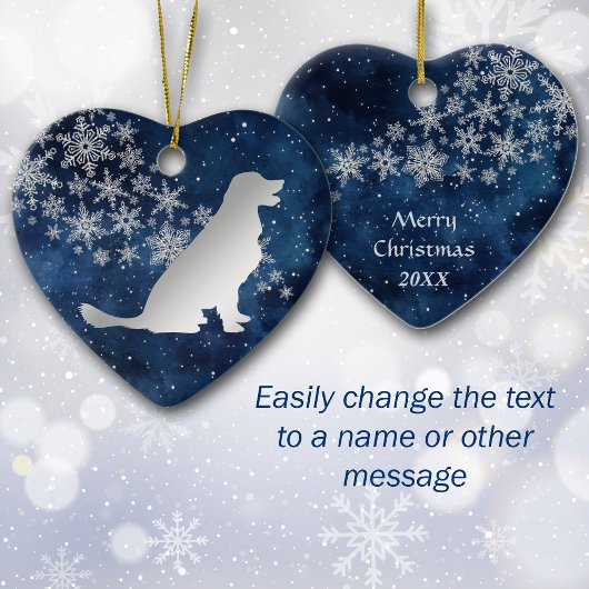 Midnight Blue Silver Snowflake Golden Retriever Keramik Ornament