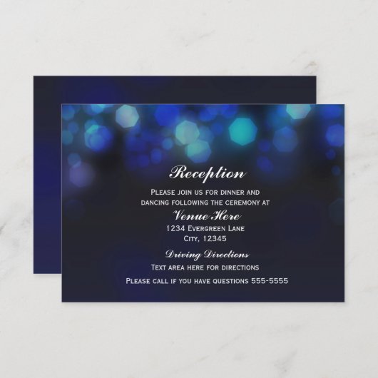 Midnight Blue Sky Bokeh Lights Empfang Card Einladung (Vorne/Hinten)