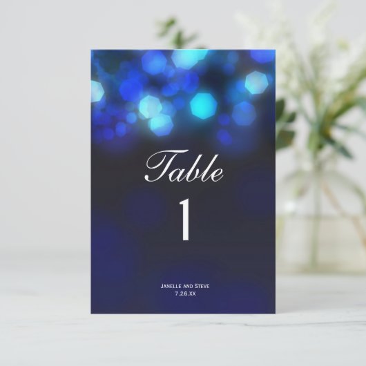 Midnight Blue Sky Bokeh Wedding Tischnummern Card (Stehend Vorderseite)