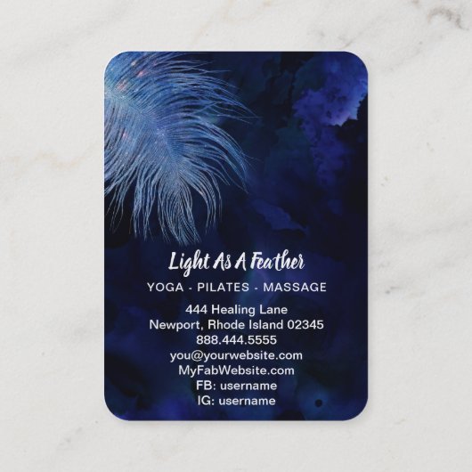*~* Midnight Blue Sky Türkis Feather Boho Visitenkarte (Rückseite)