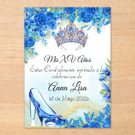 Midnight Blue Slipper und Crown Quinceñera Invite Acryleinladungen