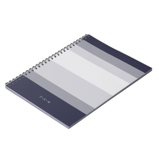 Midnight Blue & Smoke Grau Colorblock Monogram Notizblock (Linke Seite)