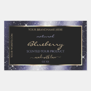 Midnight Blue Sparkle Glitzer Frame Produktetikett Rechteckiger Aufkleber
