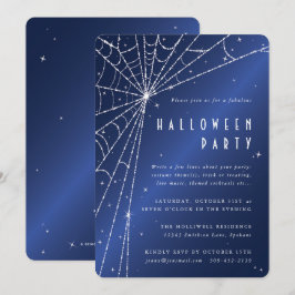 Midnight Blue Sparkling Spider Web Halloween-Party Einladung