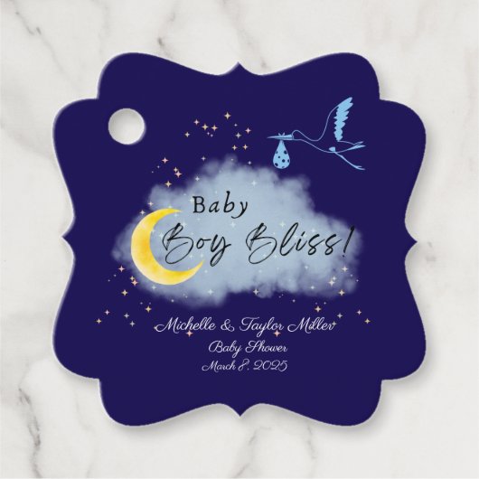 Midnight Blue Starlit Baby Boy Bliss Stork Geschenkanhänger (Vorderseite)