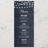 Midnight Blue String Lights Wedding Menu Card Menükarte (Vorderseite)