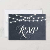 Midnight Blue String Lights Wedding RSVP Card (Vorderseite)