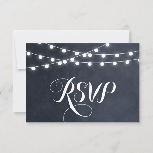 Midnight Blue String Lights Wedding RSVP Card (Vorderseite)