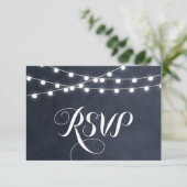 Midnight Blue String Lights Wedding RSVP Card (Stehend Vorderseite)