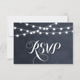 Midnight Blue String Lights Wedding RSVP Card Karte