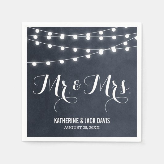 Midnight Blue String Lights Wedgram Serviette (Vorderseite)