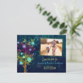 Midnight Blue Tree Wedding Foto Save the Date (Stehend Vorderseite)