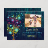 Midnight Blue Tree Wedding Foto Save the Date (Vorne/Hinten)
