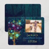 Midnight Blue Tree Wedding Foto Save the Date (Vorne/Hinten)