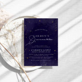 Midnight Blue und Gold Celestial Quinceanera Einladung