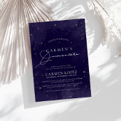 Midnight Blue und Gold Celestial Quinceanera Einladung