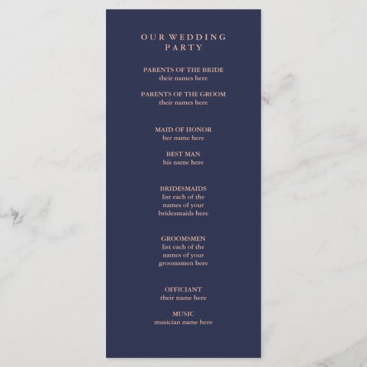 Midnight Blue und Imitate Rose Gold Border Program Programm (Rückseite)