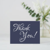 Midnight Blue und White Calligraphy Vielen Dank Postkarte (Stehend Vorderseite)