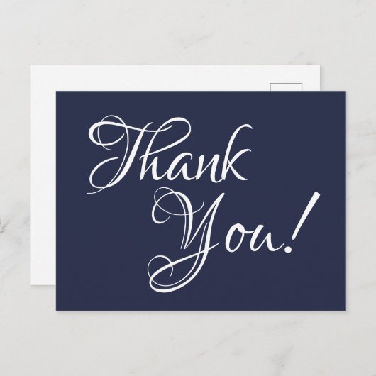 Midnight Blue und White Calligraphy Vielen Dank Postkarte (Vorne/Hinten)