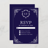 Midnight Blue Verziert Monogram UAWG RSVP Karte (Vorne/Hinten)