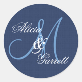 Midnight Blue Wedding Custom Monogram V21 Runder Aufkleber