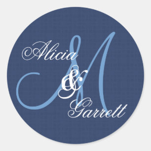 Midnight Blue Wedding Custom Monogram V21 Runder Aufkleber