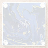 Midnight Blue White Agate Abstrakt Name Monogram Glasuntersetzer (Rückseite)