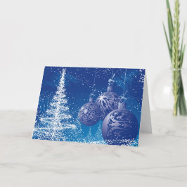 Midnight Blue & White Christmas Ornaments & Trees Feiertagskarte