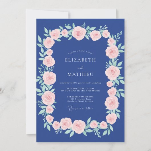 Midnight-Blush-Rosen-Hochzeit Einladung (Vorderseite)