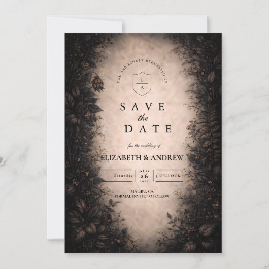Midnight Botanical Gothic Wedding Save The Date (Vorderseite)