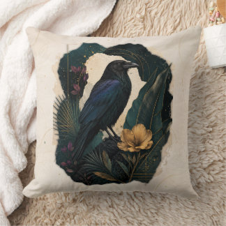 Midnight Botanical Raven Kissen