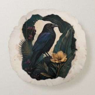 Midnight Botanical Raven Rundes Kissen