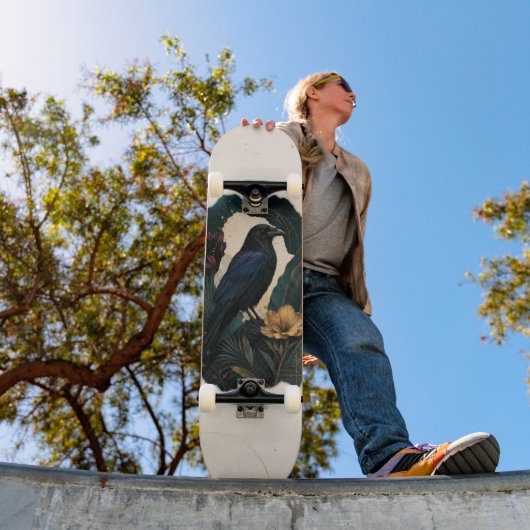 Midnight Botanical Raven Skateboard (Außen 1)