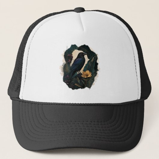 Midnight Botanical Raven Truckerkappe (Vorderseite)