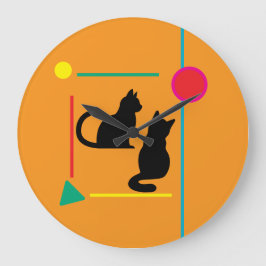 Midnight Cat & Crimson Moon Abstract Wall Clock Große Wanduhr