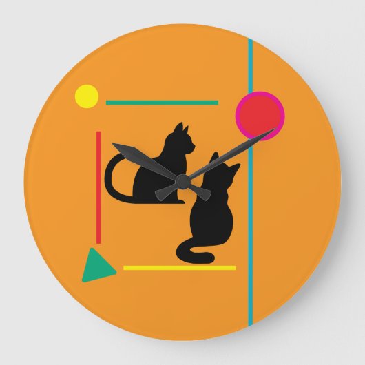Midnight Cat & Crimson Moon Abstract Wall Clock Große Wanduhr (Vorderseite)