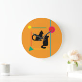 Midnight Cat & Crimson Moon Abstract Wall Clock Große Wanduhr (Zuhause)