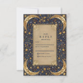 Midnight Celestial Baroque Wedding RSVP Karte (Vorderseite)