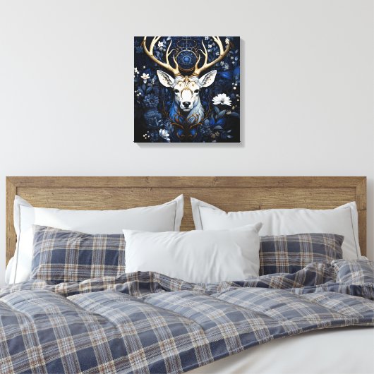 Midnight Celestial Floral Gothic Deer  Leinwanddruck (Insitu (Schlafzimmer))