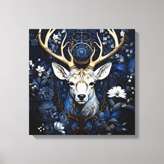 Midnight Celestial Floral Gothic Deer  Leinwanddruck (Vorderseite)