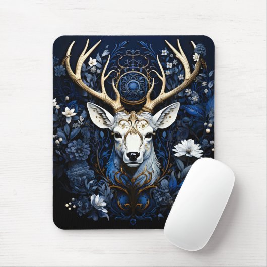 Midnight Celestial Floral Gothic Deer  Mousepad (Mit Mouse)